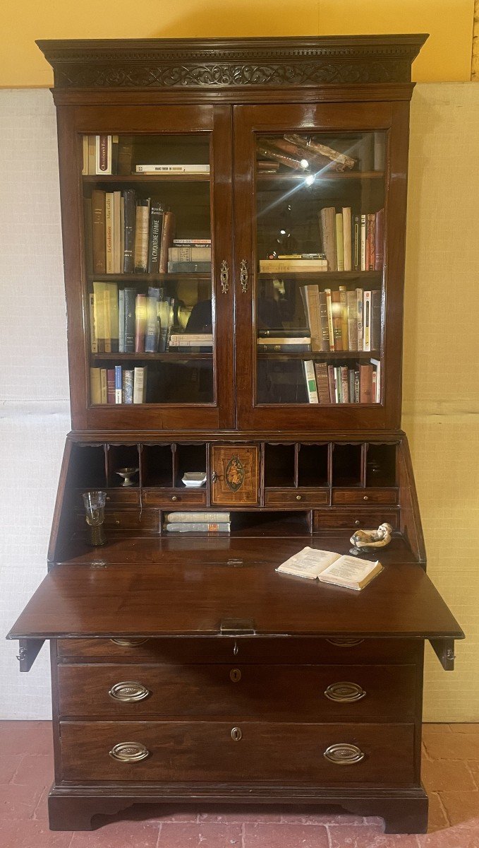 Glazed Secretary From The 18th Century In Mahogany-england