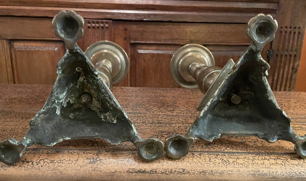 Pair Of Bronze Candlesticks 17th Century - France-photo-2