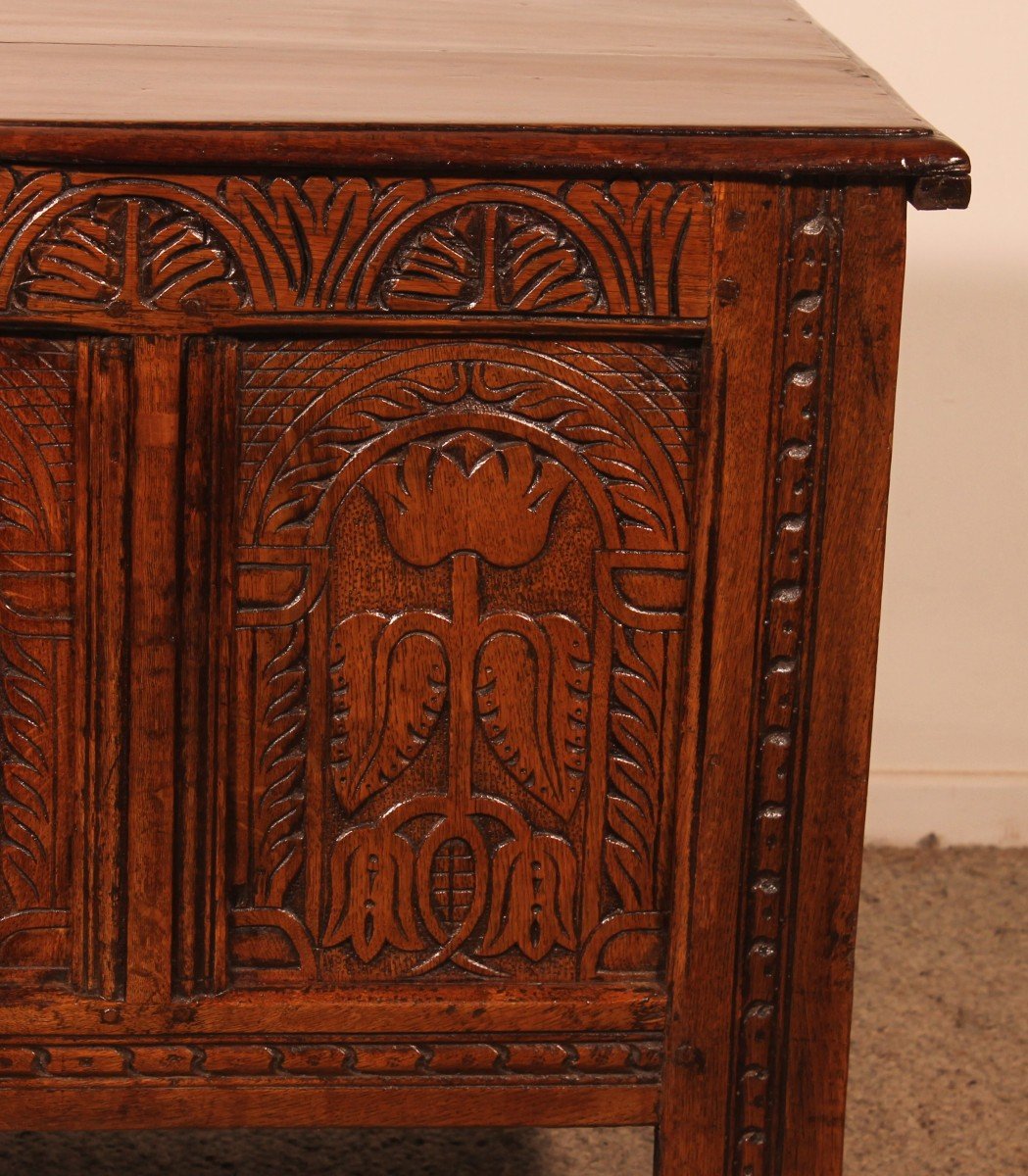 Oak Chest From 17th Century 4 Panels-photo-3