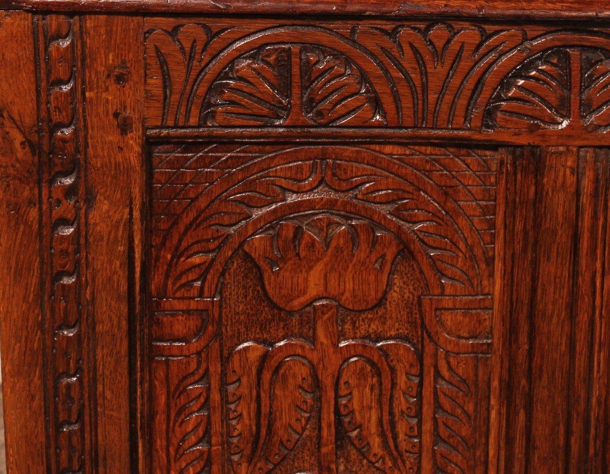 Oak Chest From 17th Century 4 Panels-photo-4