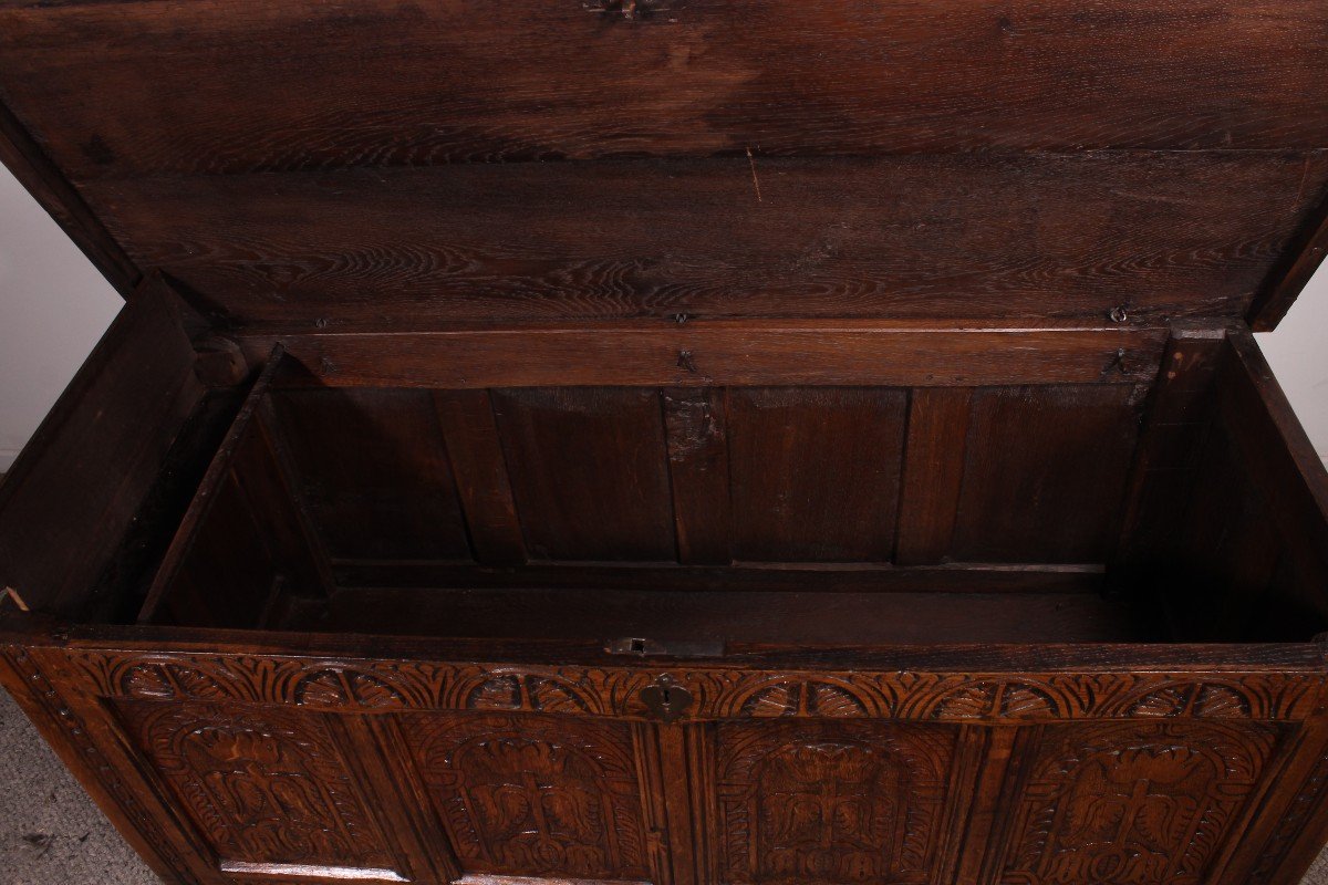 Oak Chest From 17th Century 4 Panels-photo-1