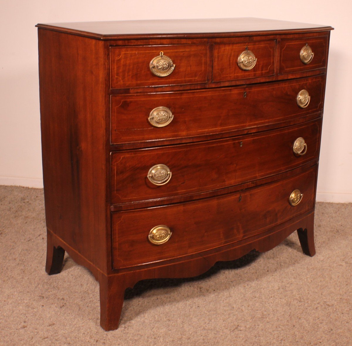 Bowfront Chest Of Drawers Regency Period In Mahogany  Circa 1800 -photo-5