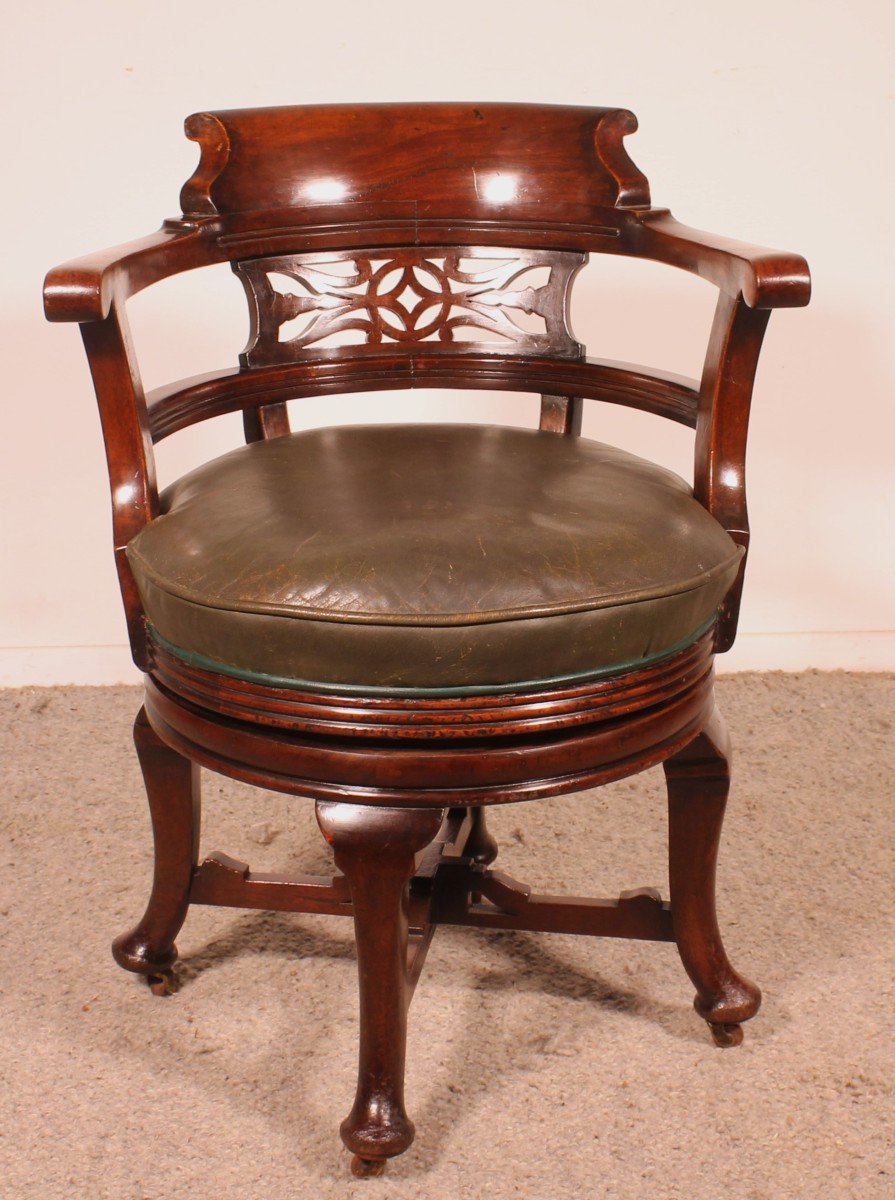 Victorian Mahogany Office Desk Armchair-19th Century-photo-2