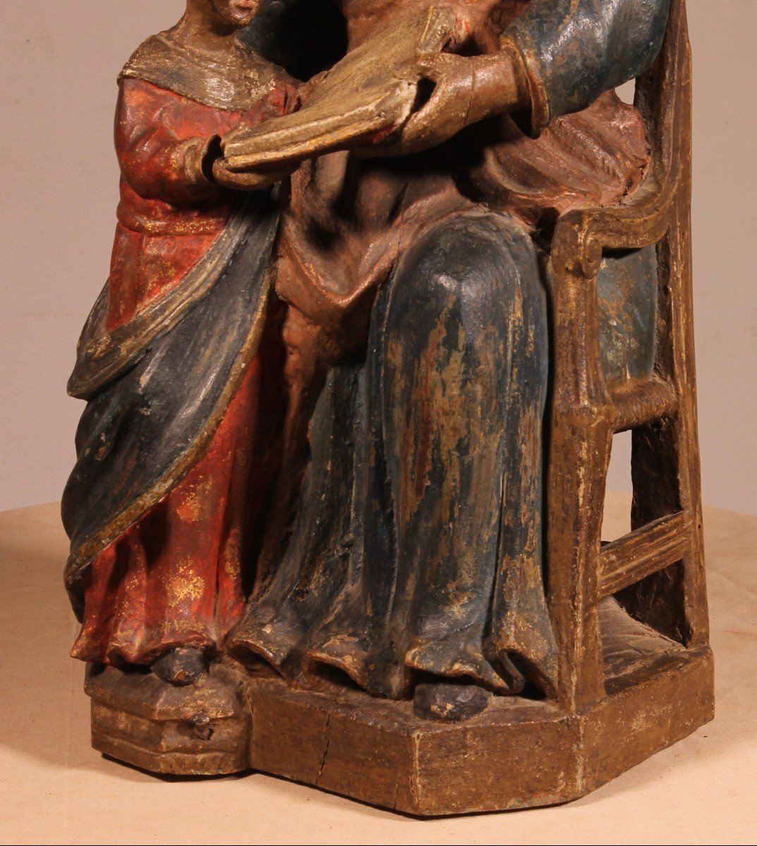 Saint Anne Et La Vierge Marie En Bois Polychrome - 18° Siècle-photo-3