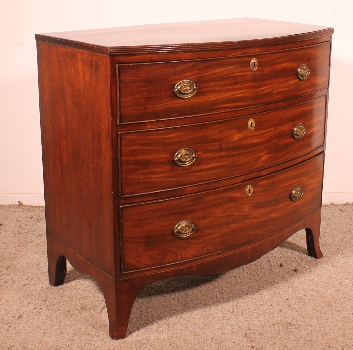 Small Bowfront Mahogany Chest Of Drawers Regency Period -photo-1