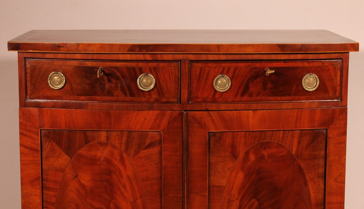 George III Sheraton Bowfront Buffet/ Side Cabinet In Mahogany-18th Century-photo-2