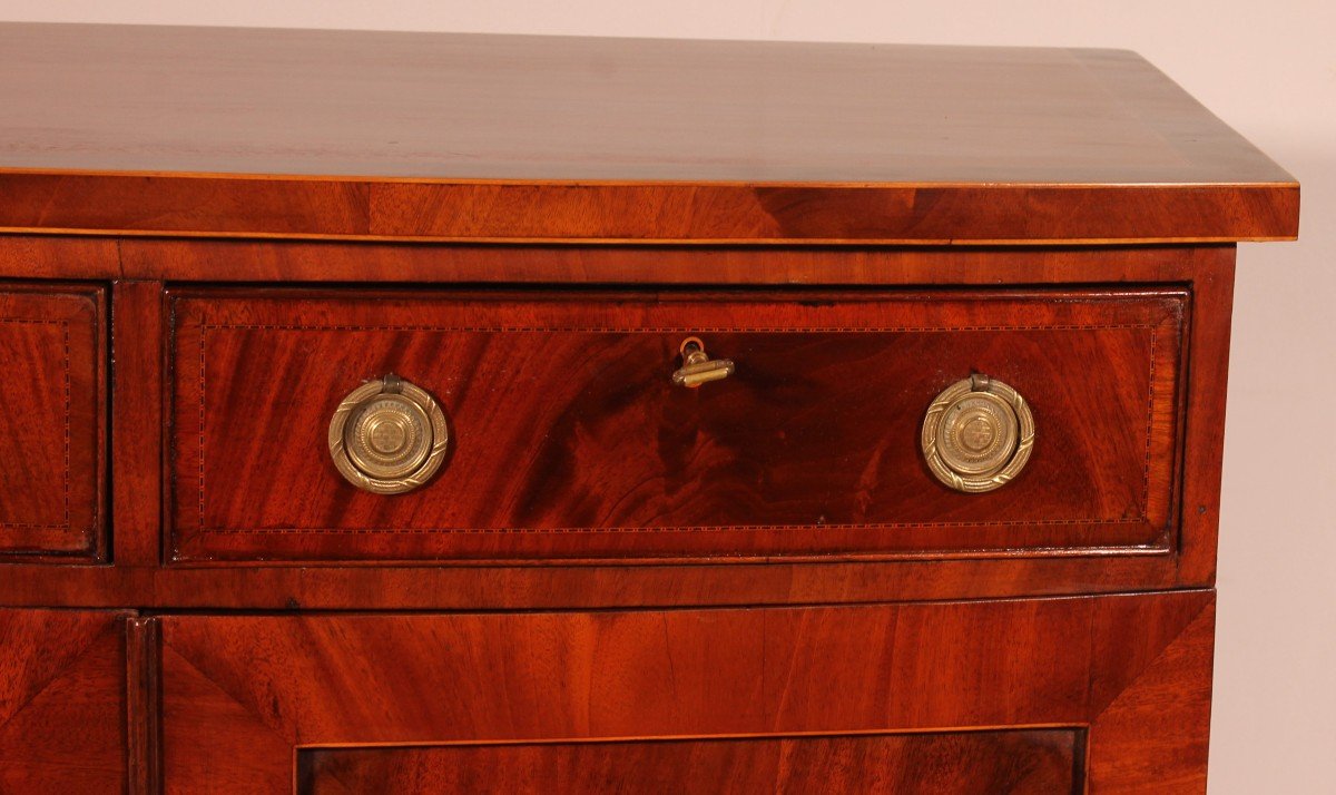 George III Sheraton Bowfront Buffet/ Side Cabinet In Mahogany-18th Century-photo-4