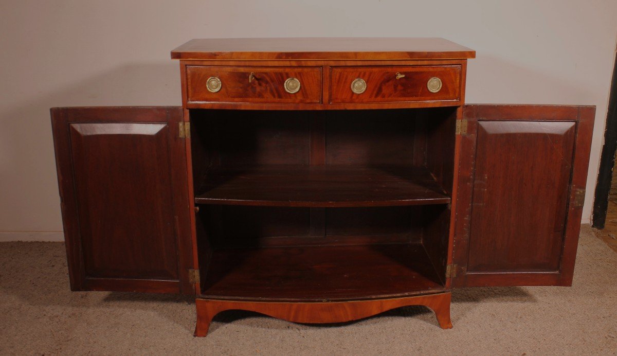 George III Sheraton Bowfront Buffet/ Side Cabinet In Mahogany-18th Century-photo-1