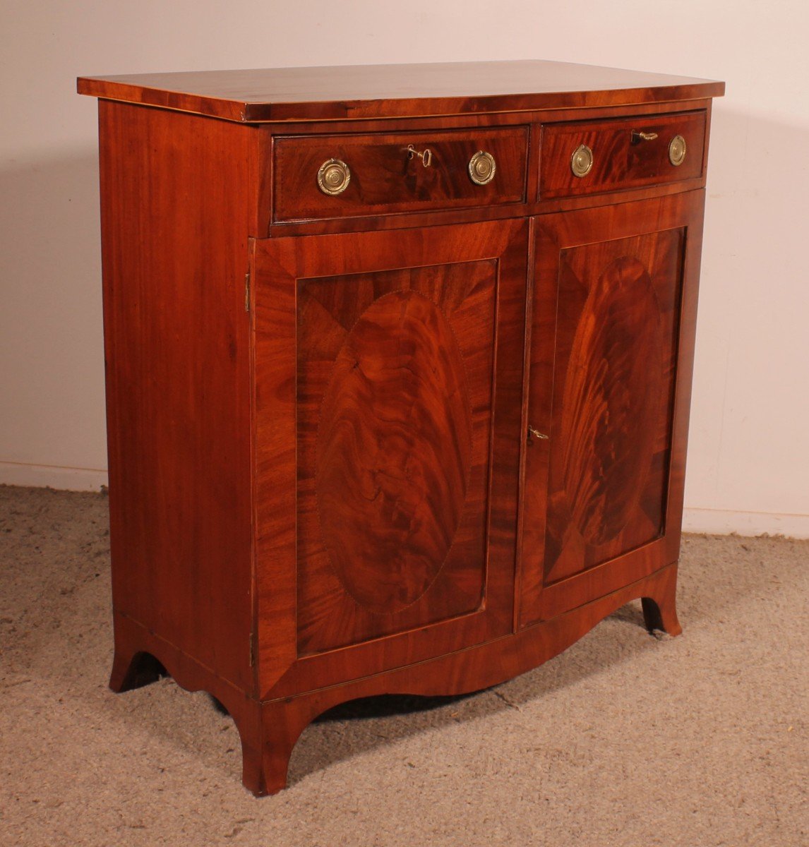 George III Sheraton Bowfront Buffet/ Side Cabinet In Mahogany-18th Century-photo-6