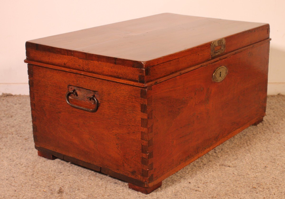 Small Teak Campaign Or Marine Chest - 19th Century-photo-5