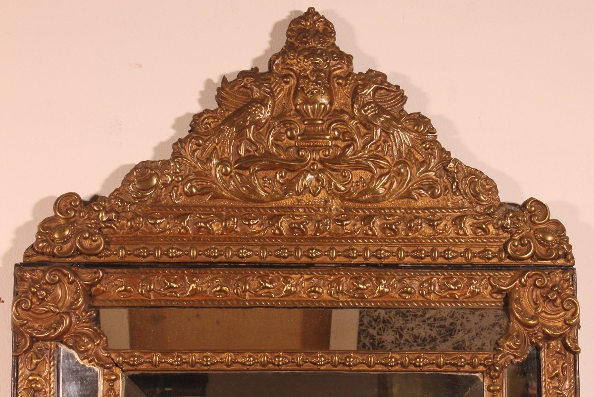 Pareclose Mirror With Sculpted Coper From The 19th Century From France-photo-4