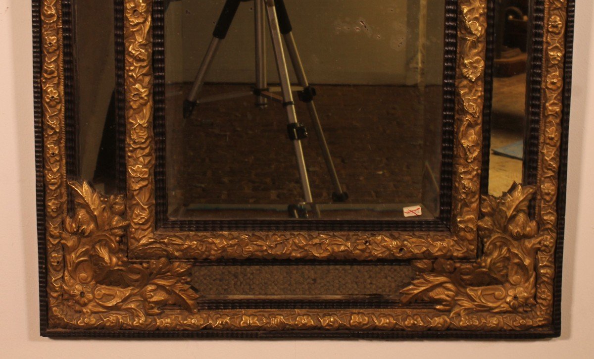 Mirror With Sculpted Coper And Ebony Wood Decoration - Early 19th Century-photo-2