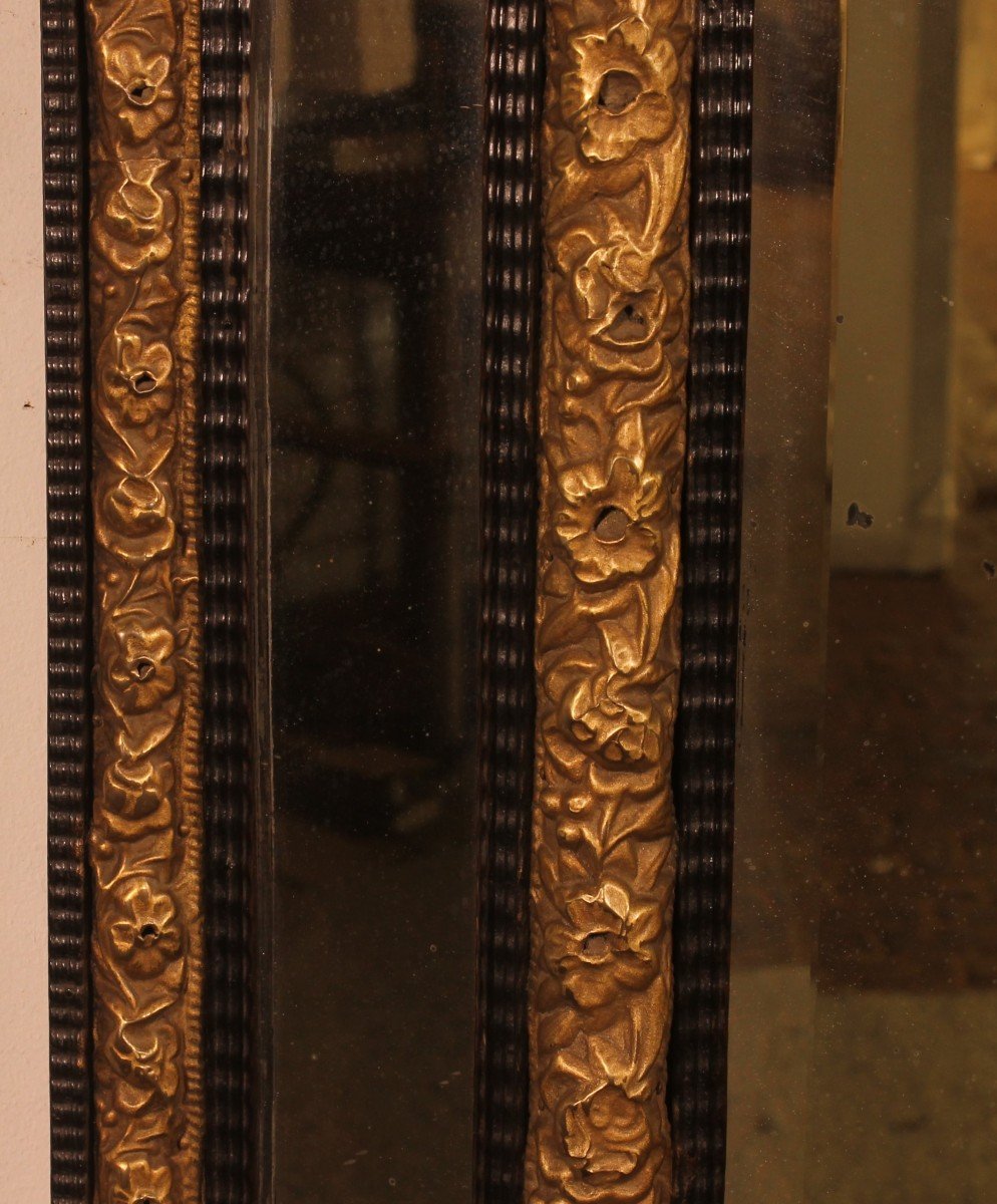 Mirror With Sculpted Coper And Ebony Wood Decoration - Early 19th Century-photo-3