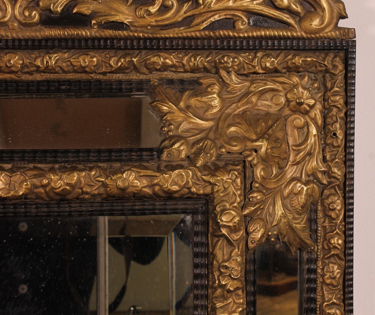 Mirror With Sculpted Coper And Ebony Wood Decoration - Early 19th Century-photo-4