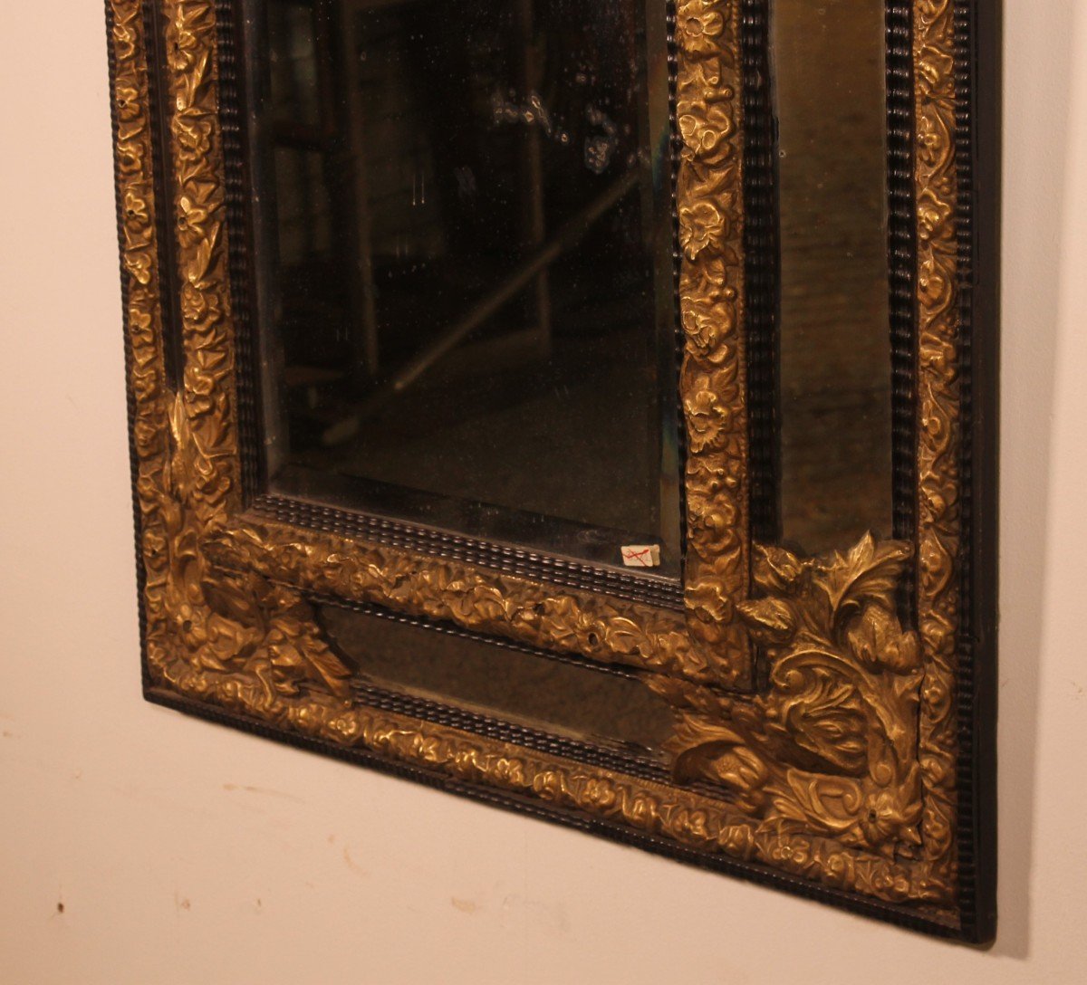 Mirror With Sculpted Coper And Ebony Wood Decoration - Early 19th Century-photo-6