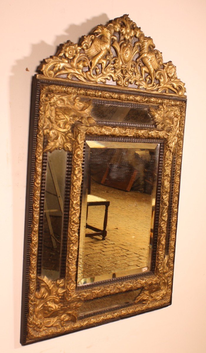 Mirror With Sculpted Coper And Ebony Wood Decoration - Early 19th Century-photo-7