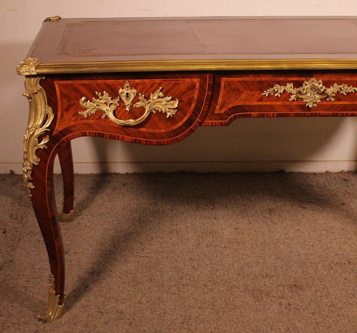 Bureau Plat De Style Louis XV En Bois De Rose-photo-2