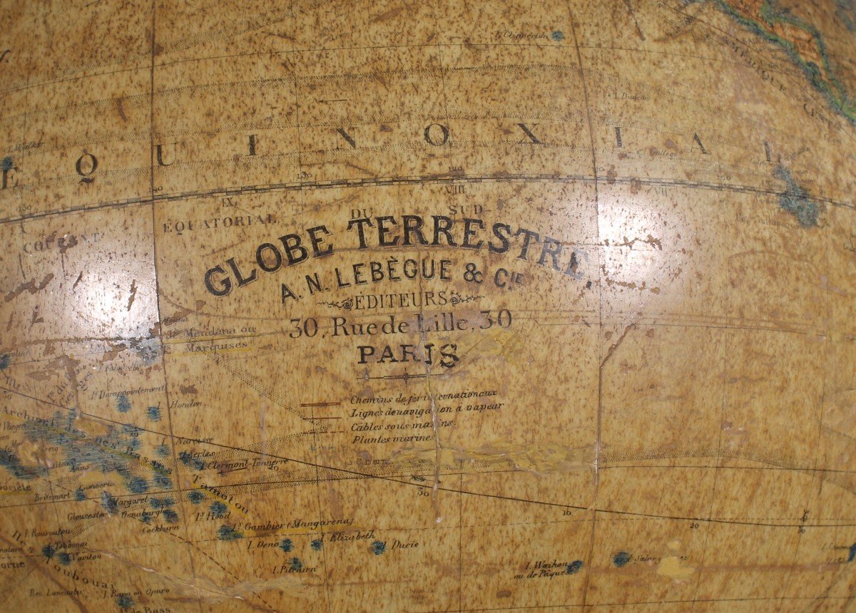 Globe Terrestre J.lebègue & Cie Paris Vers 1890-photo-3