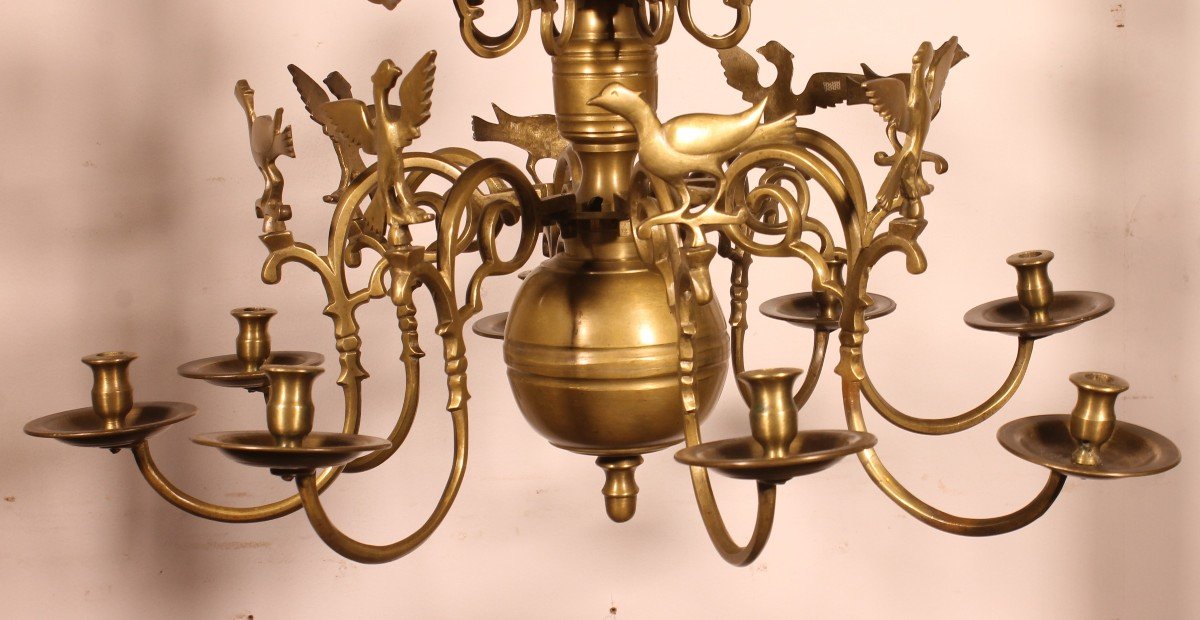 Renaissance Bronze Chandelier With 8 Light Arms Decorated With Birds-photo-4