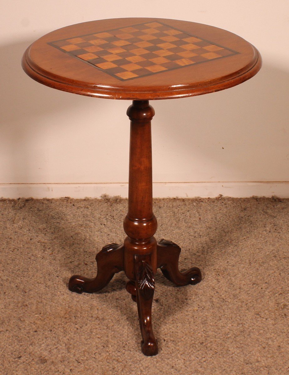 Small Tripod Table / Gueridon With A Checkerboard Top - 19th Century-photo-2