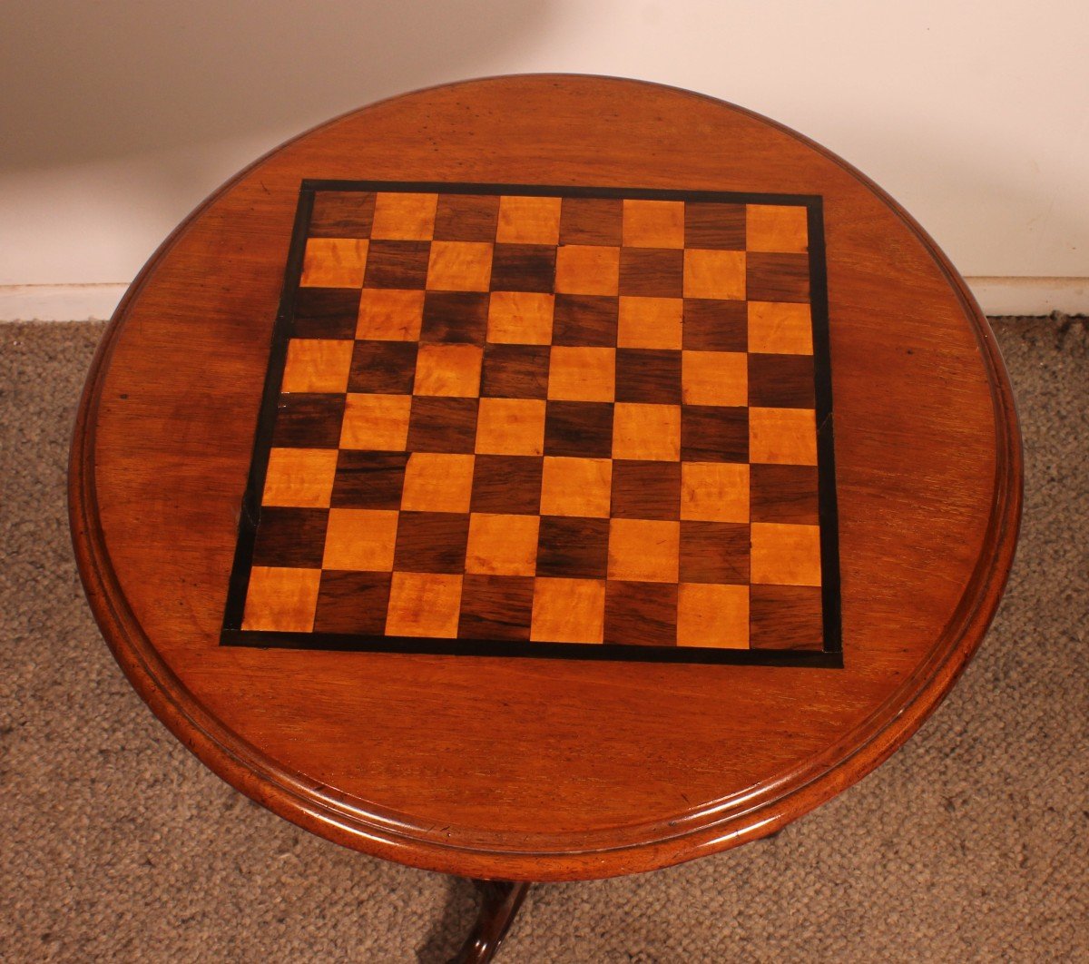 Small Tripod Table / Gueridon With A Checkerboard Top - 19th Century-photo-2