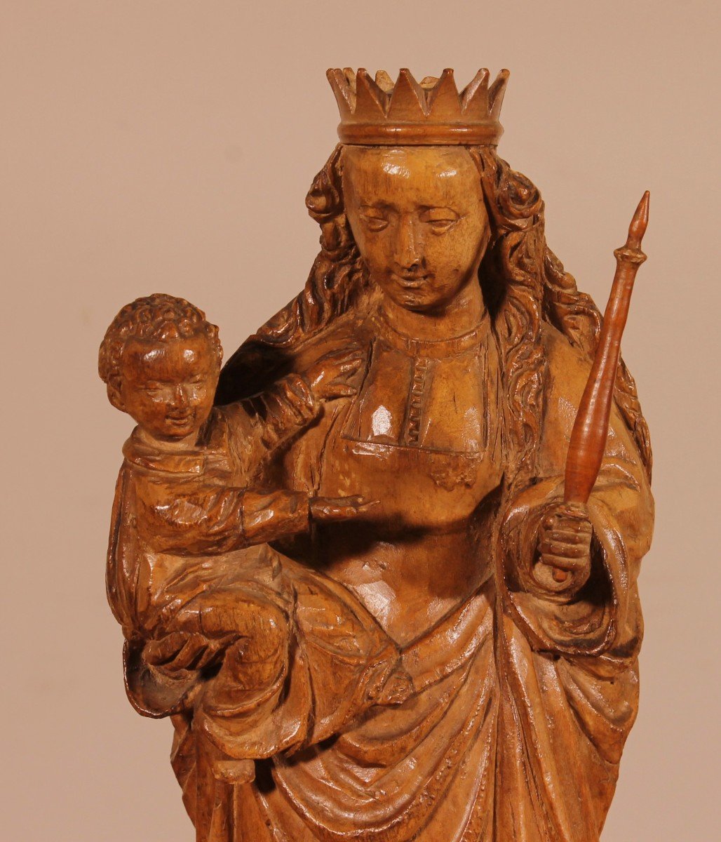 Vierge à l'Enfant En Noyer- 17° Siècle-photo-2