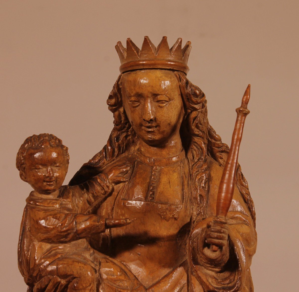 Vierge à l'Enfant En Noyer- 17° Siècle-photo-1