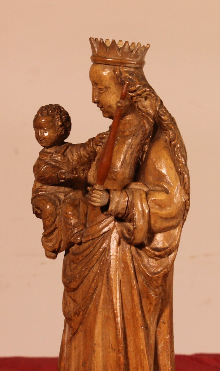 Vierge à l'Enfant En Noyer- 17° Siècle-photo-3