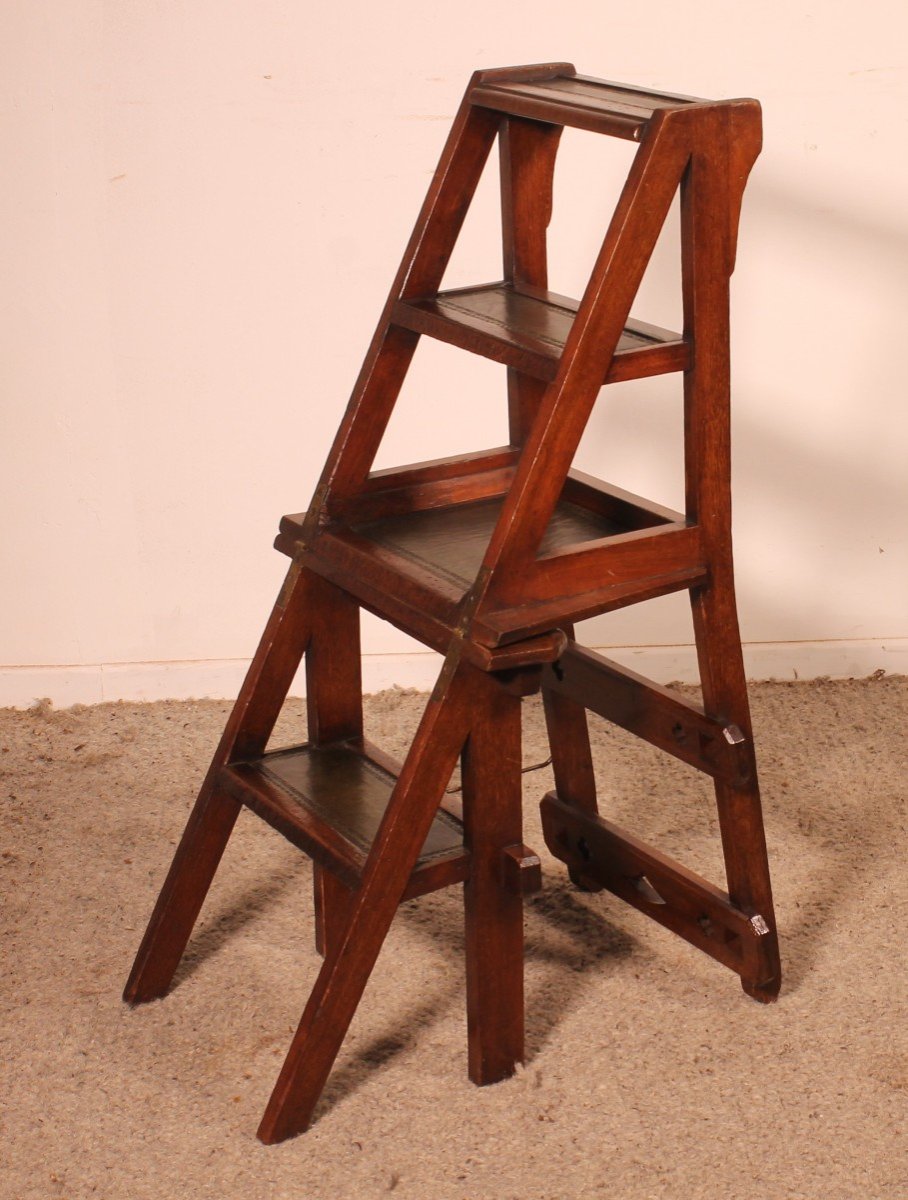 Library Stepladder Transformable Into Chair - 19th Century-photo-2