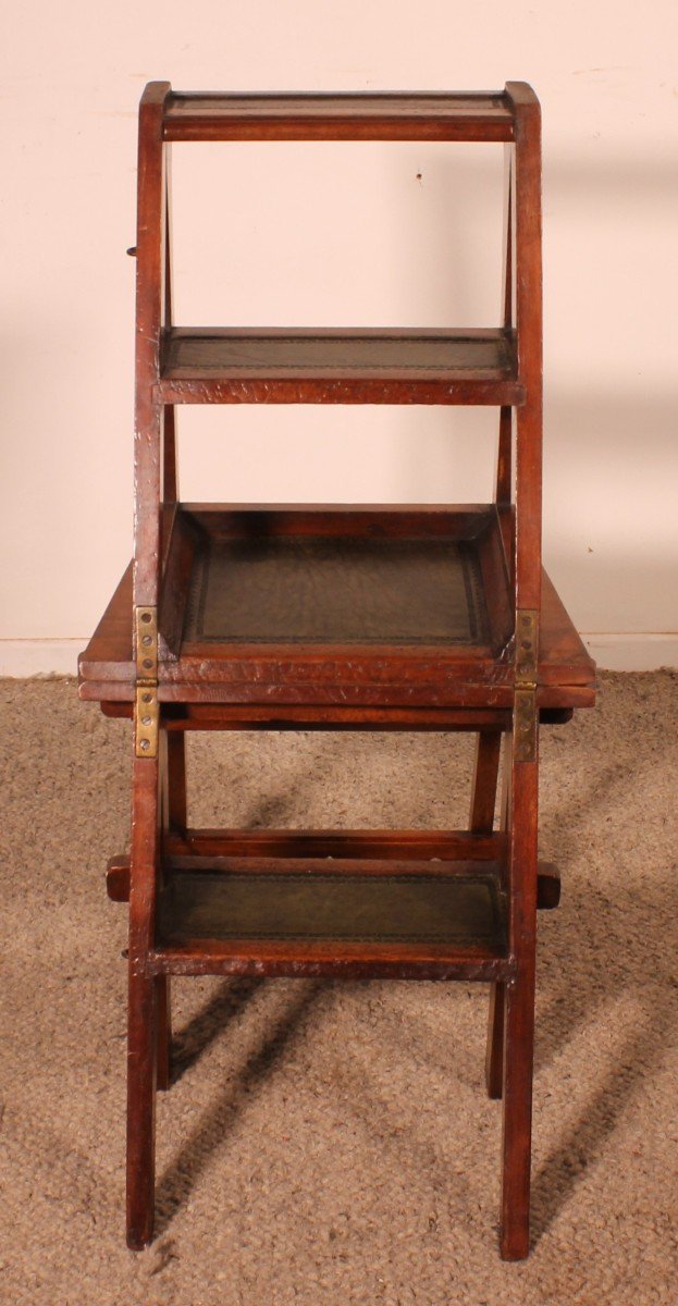 Library Stepladder Transformable Into Chair - 19th Century-photo-3