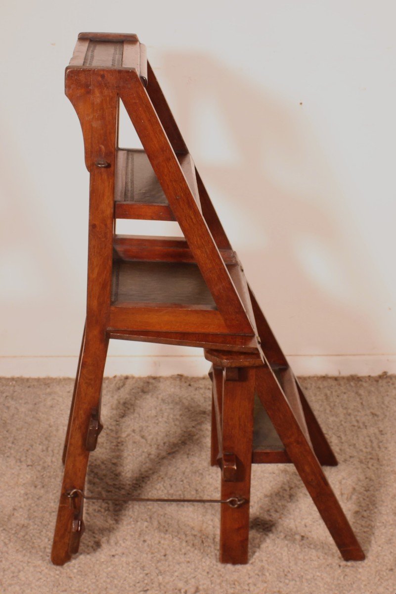 Library Stepladder Transformable Into Chair - 19th Century-photo-1