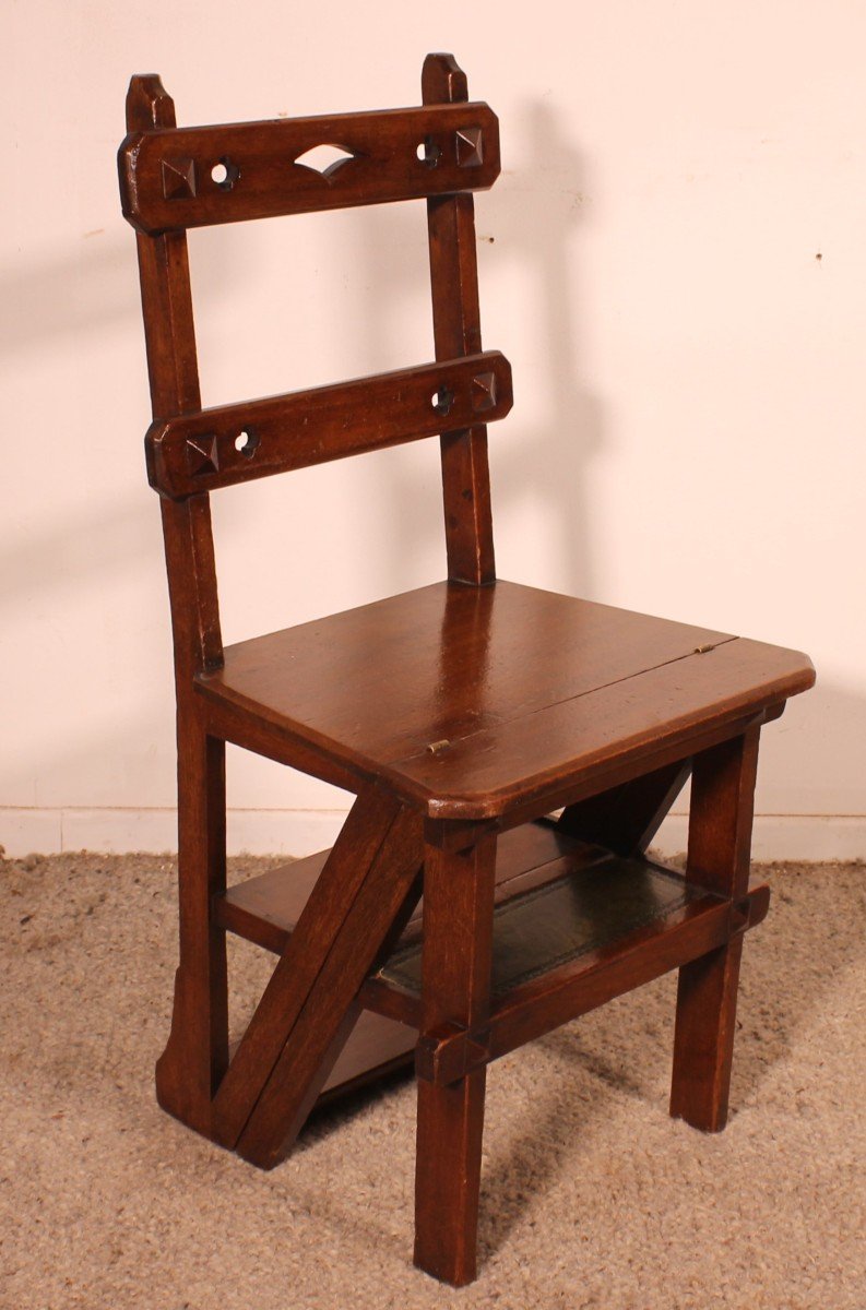 Library Stepladder Transformable Into Chair - 19th Century-photo-3