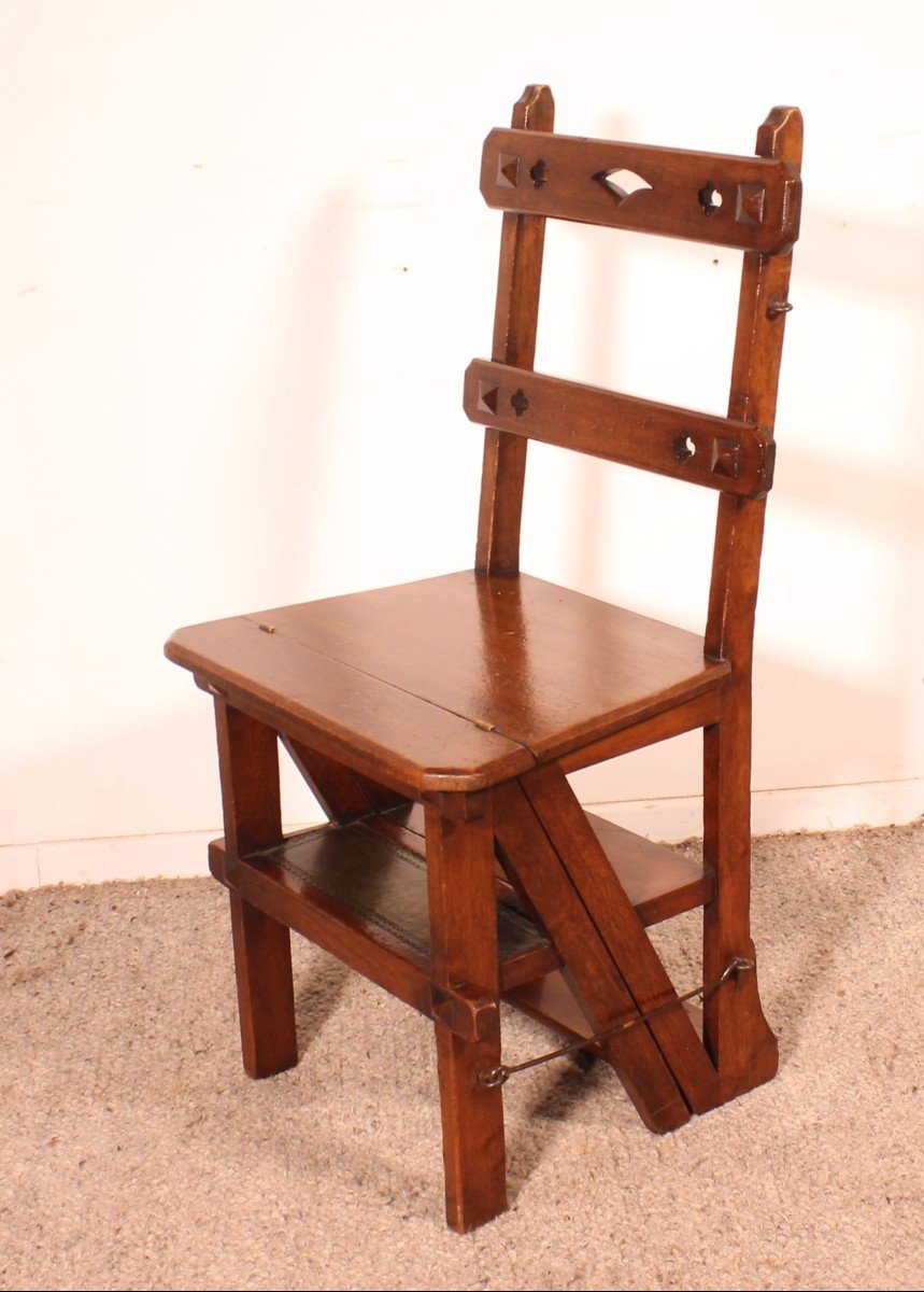 Library Stepladder Transformable Into Chair - 19th Century-photo-5