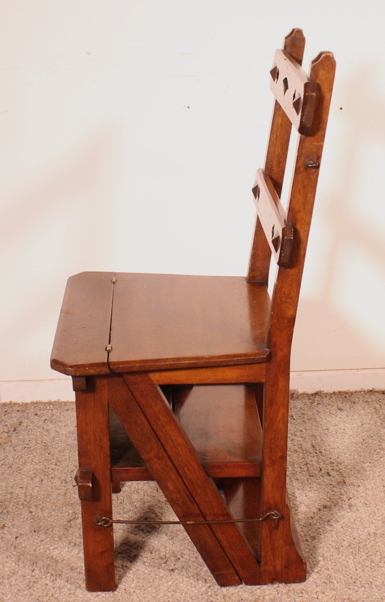 Library Stepladder Transformable Into Chair - 19th Century-photo-6