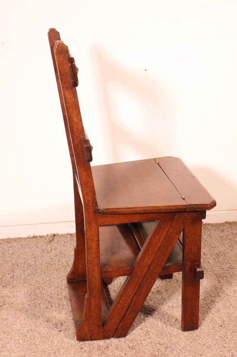 Library Stepladder Transformable Into Chair - 19th Century-photo-8