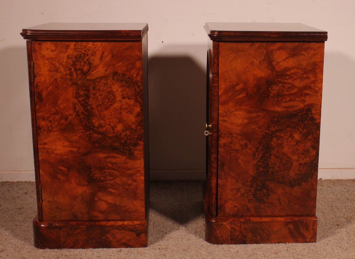 Pair Of Burl Walnut Bedside Tables - 19th Century-photo-3