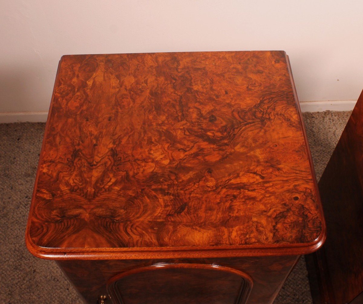 Pair Of Burl Walnut Bedside Tables - 19th Century-photo-7