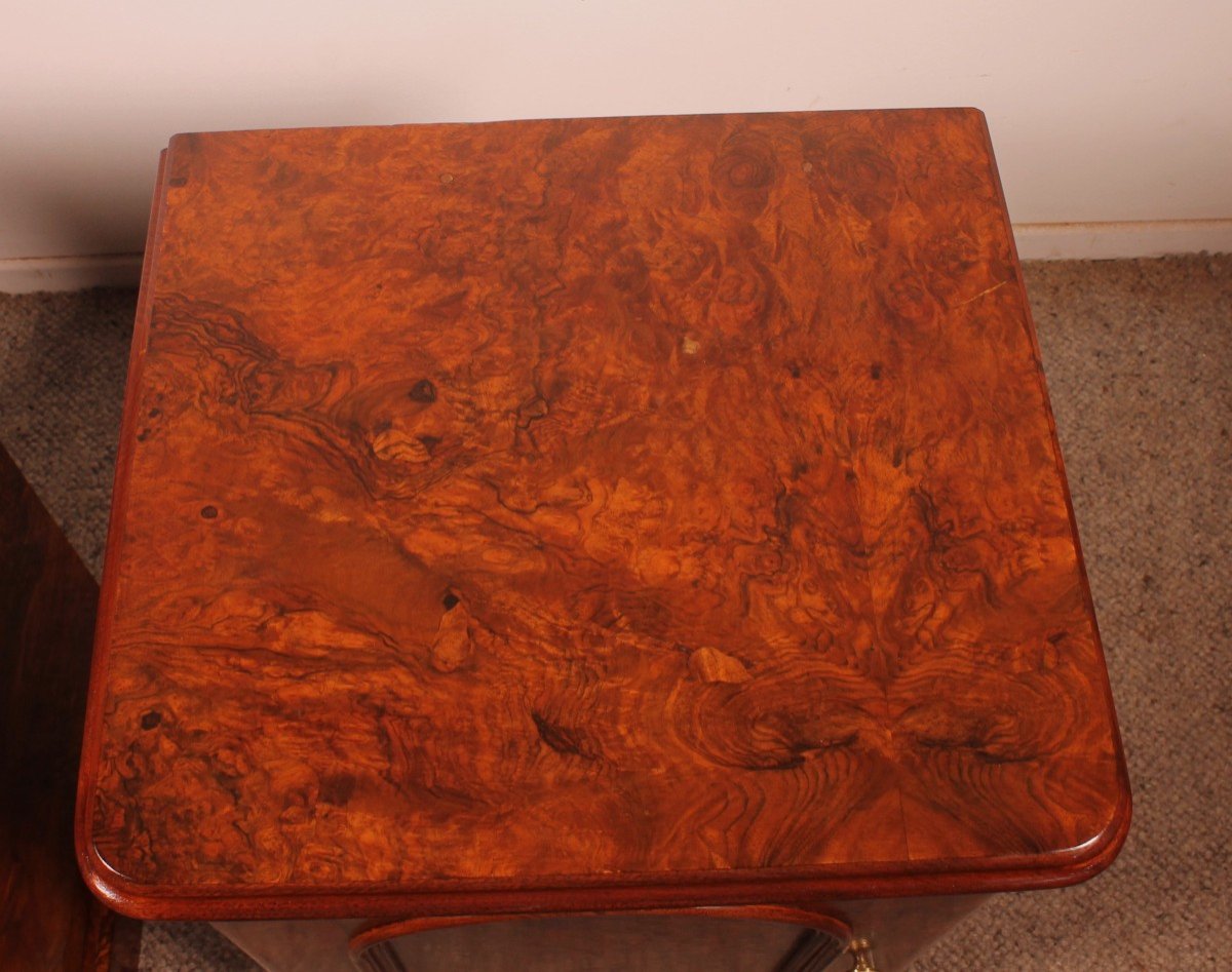 Pair Of Burl Walnut Bedside Tables - 19th Century-photo-8