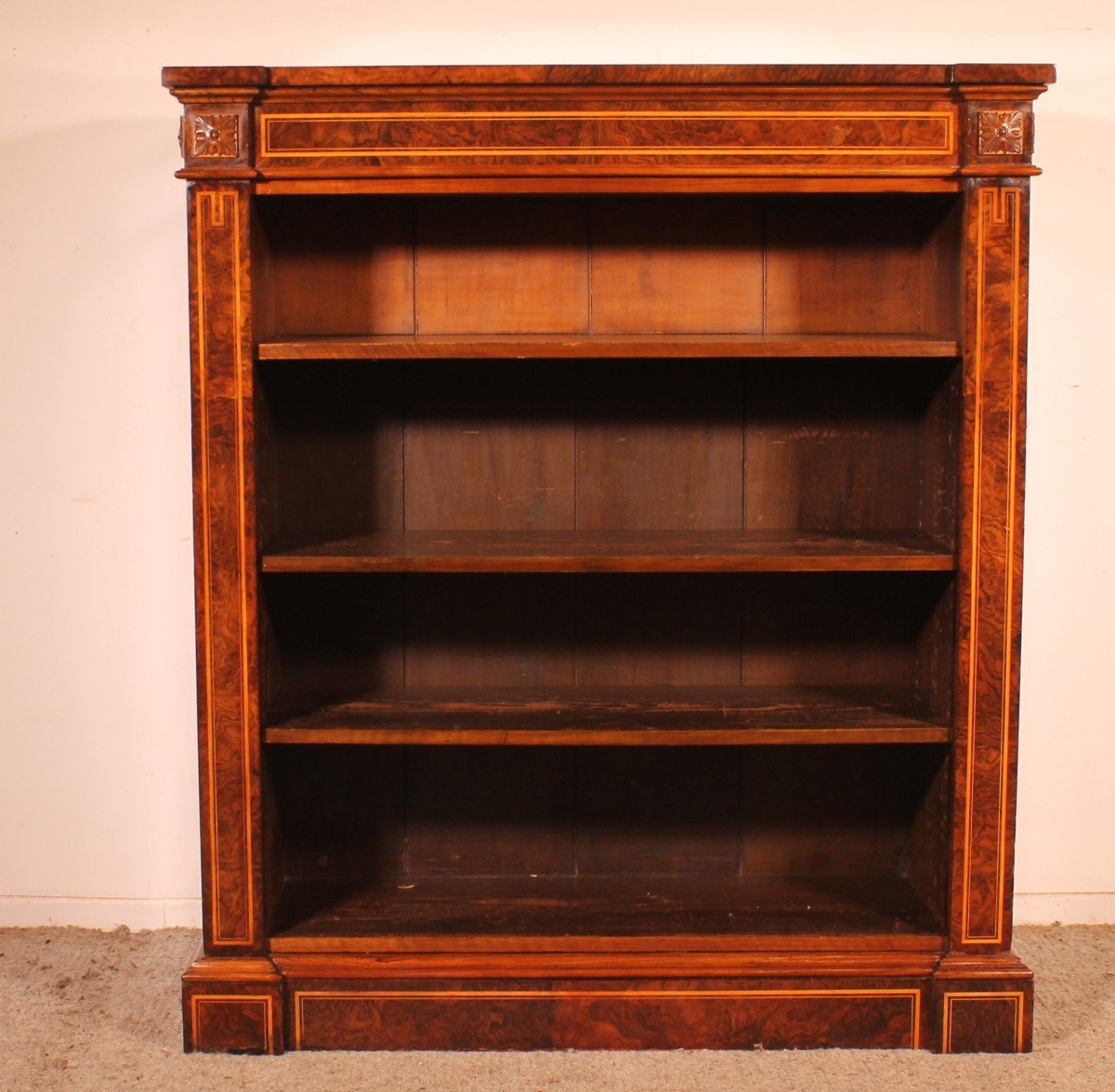 Open Bookcase In Burl Walnut Circa 1820-photo-2