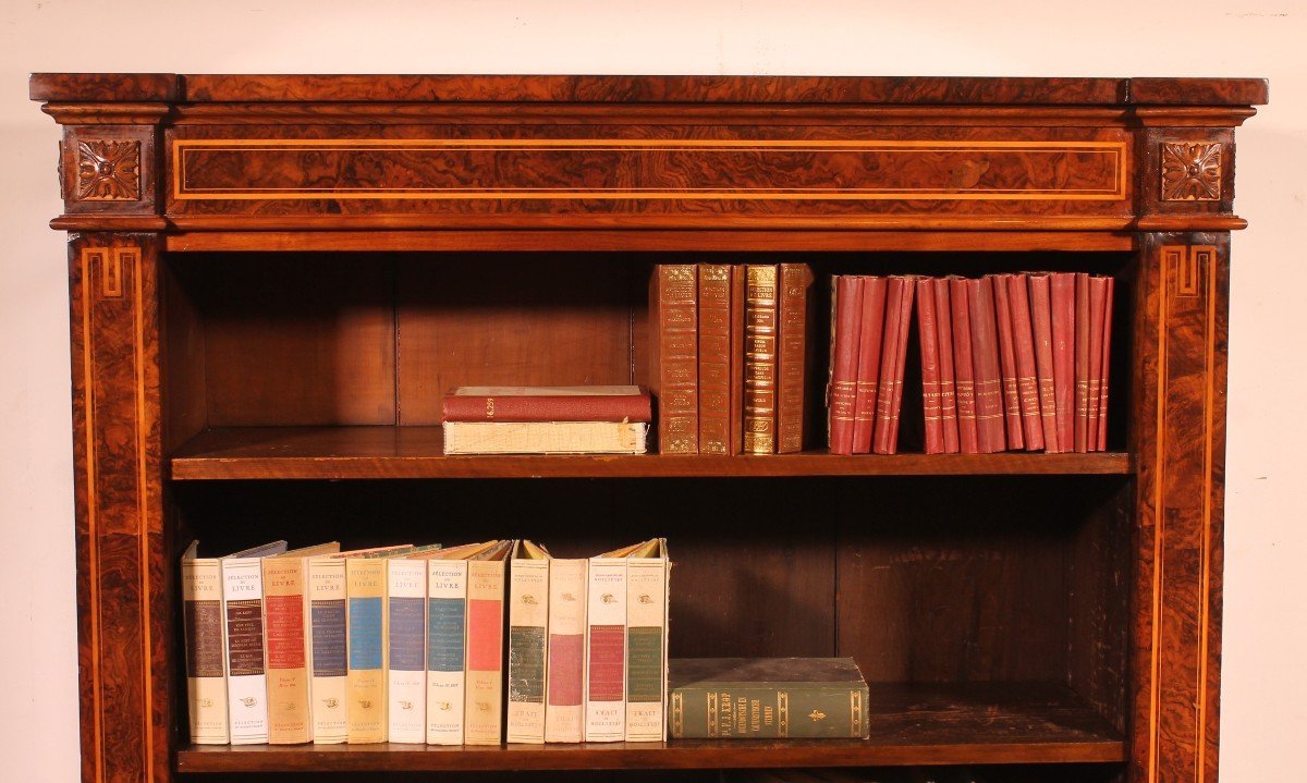 Open Bookcase In Burl Walnut Circa 1820-photo-4