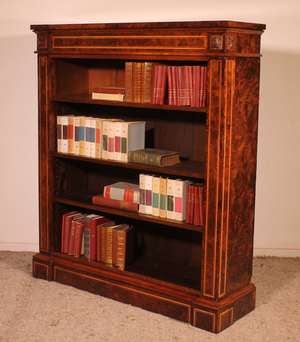 Open Bookcase In Burl Walnut Circa 1820-photo-2