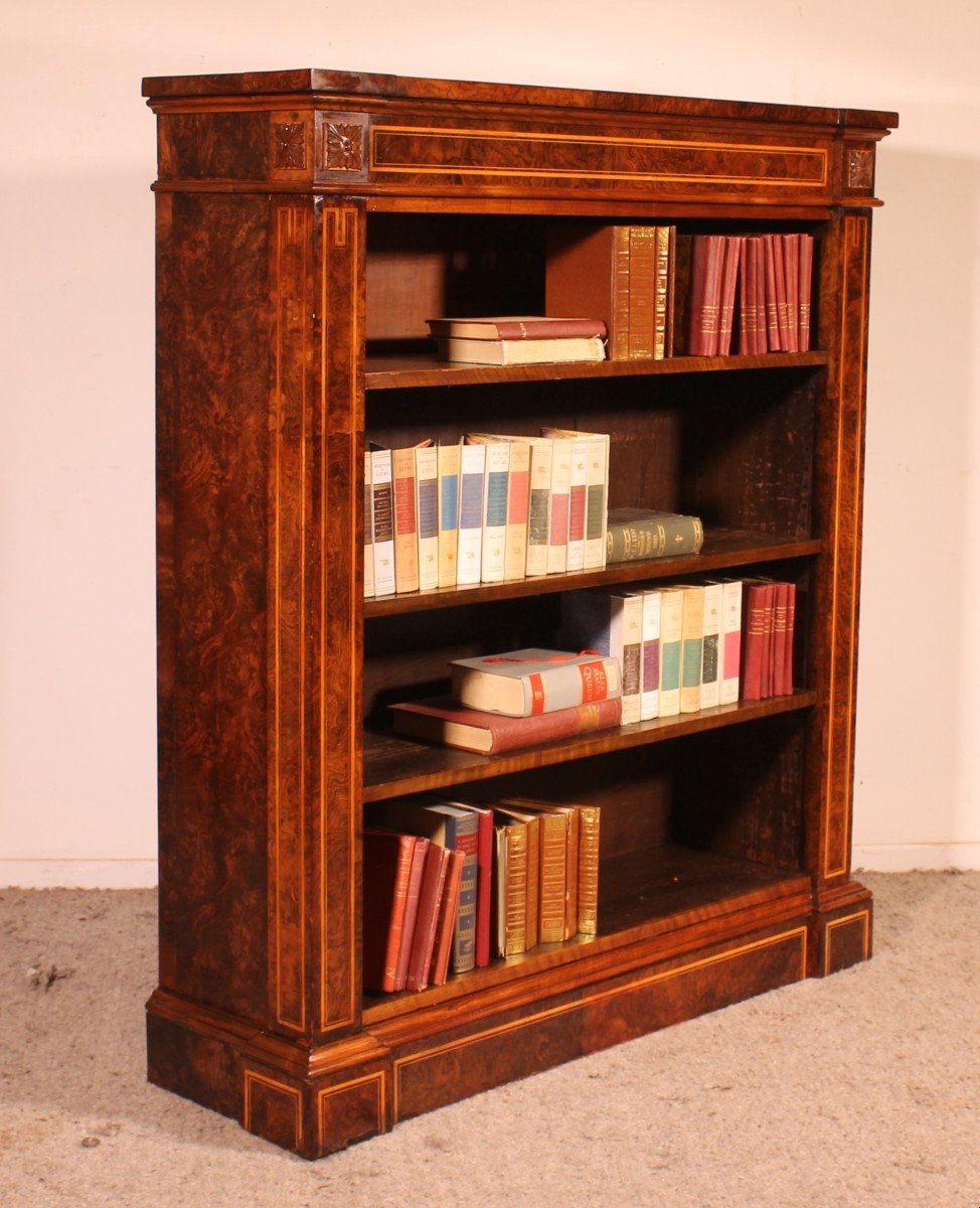 Open Bookcase In Burl Walnut Circa 1820-photo-7