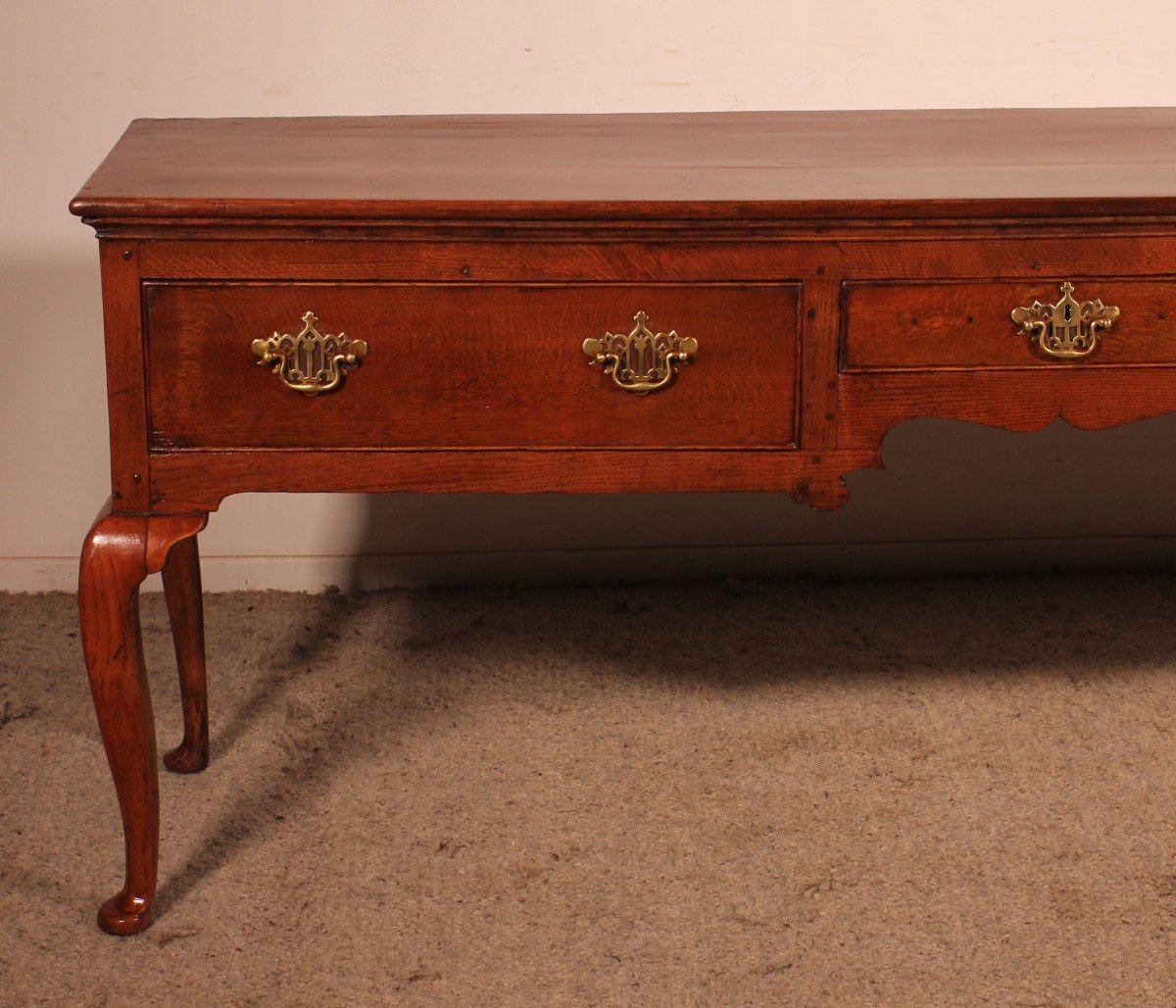 Large Oak Console Or Dresser Base With Three Drawers - 18th Century-photo-2