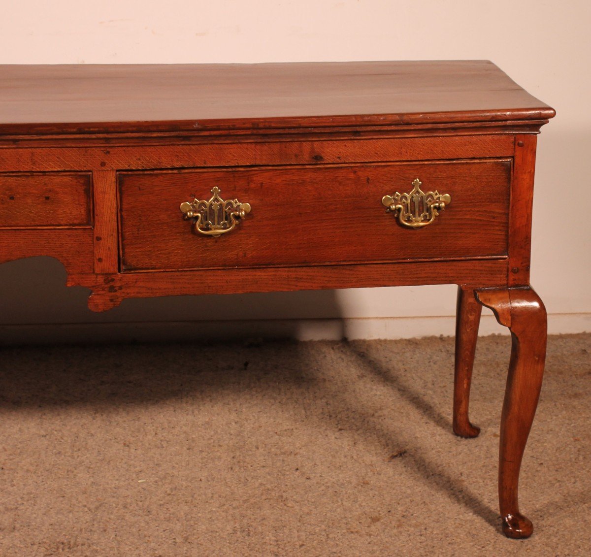 Large Oak Console Or Dresser Base With Three Drawers - 18th Century-photo-3