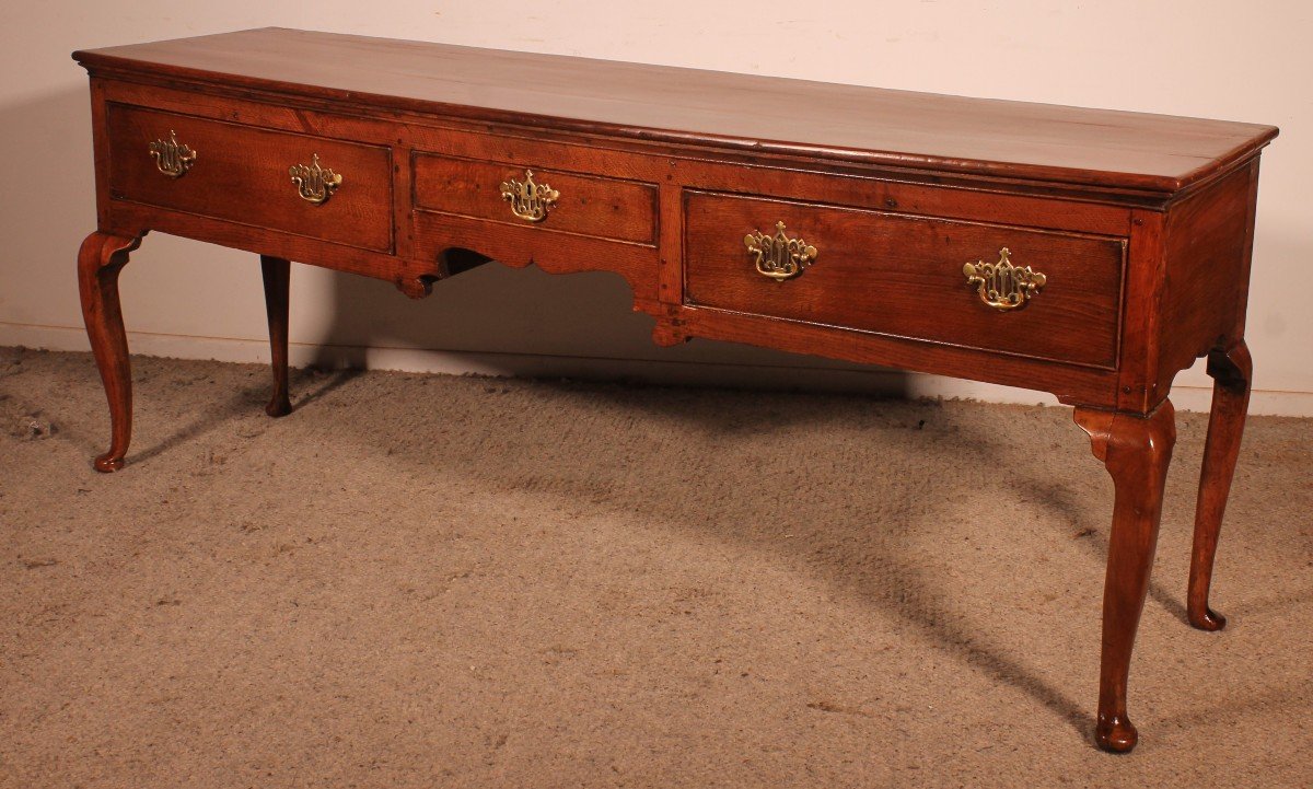 Large Oak Console Or Dresser Base With Three Drawers - 18th Century-photo-4