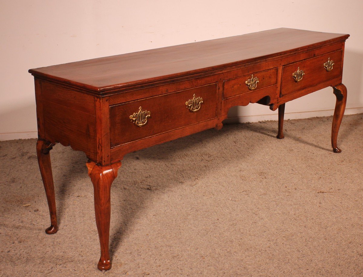 Large Oak Console Or Dresser Base With Three Drawers - 18th Century-photo-5