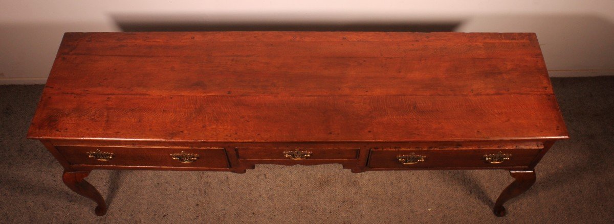 Large Oak Console Or Dresser Base With Three Drawers - 18th Century-photo-6