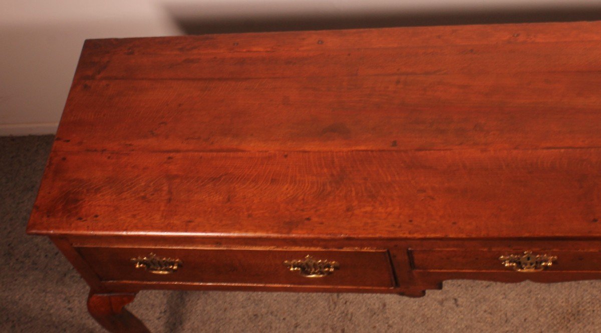 Large Oak Console Or Dresser Base With Three Drawers - 18th Century-photo-7