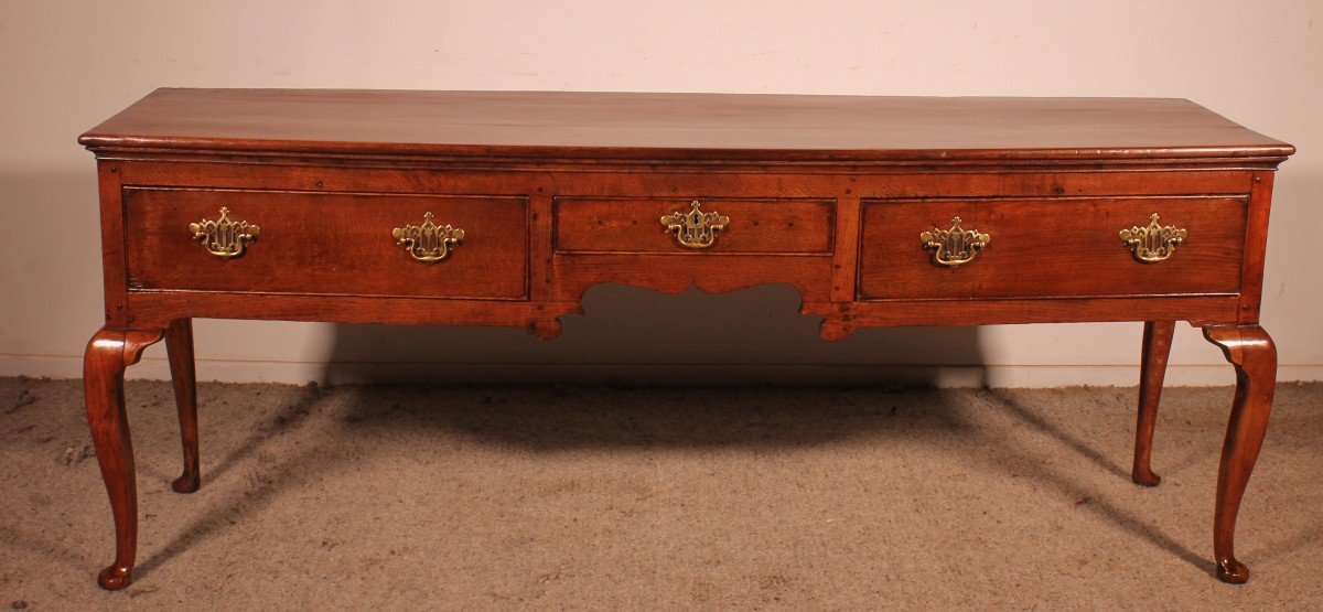 Large Oak Console Or Dresser Base With Three Drawers - 18th Century