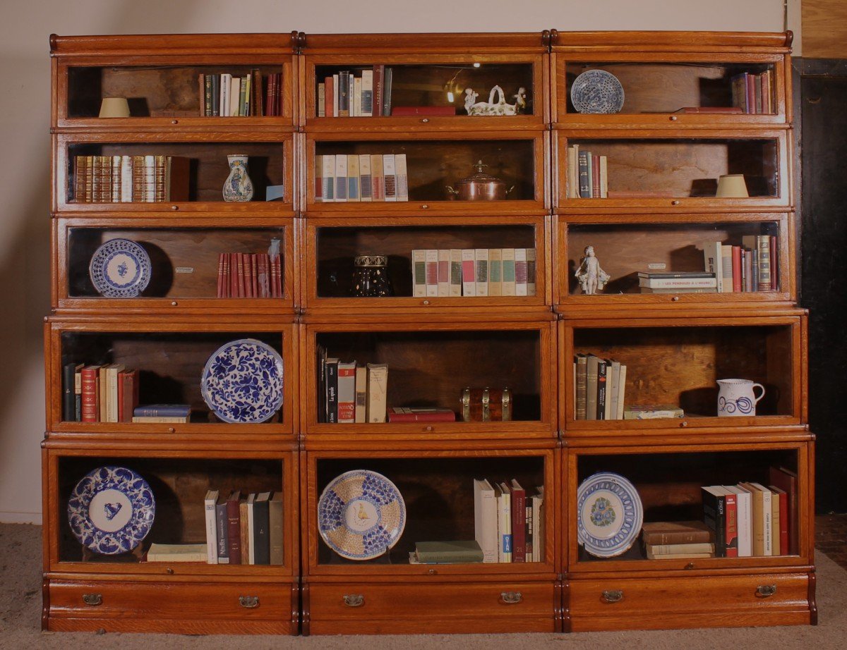 Mur De Bibliothèque Globe Wernicke En Chêne Clair-19° Siècle